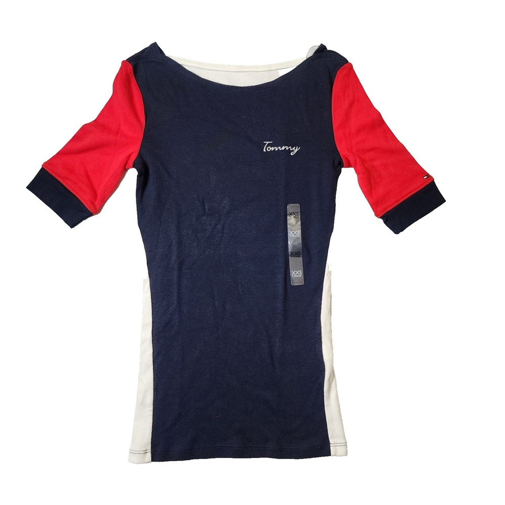 Tommy Hilfiger Womens Top Colorblock Casual‎ Tee Size 2XS